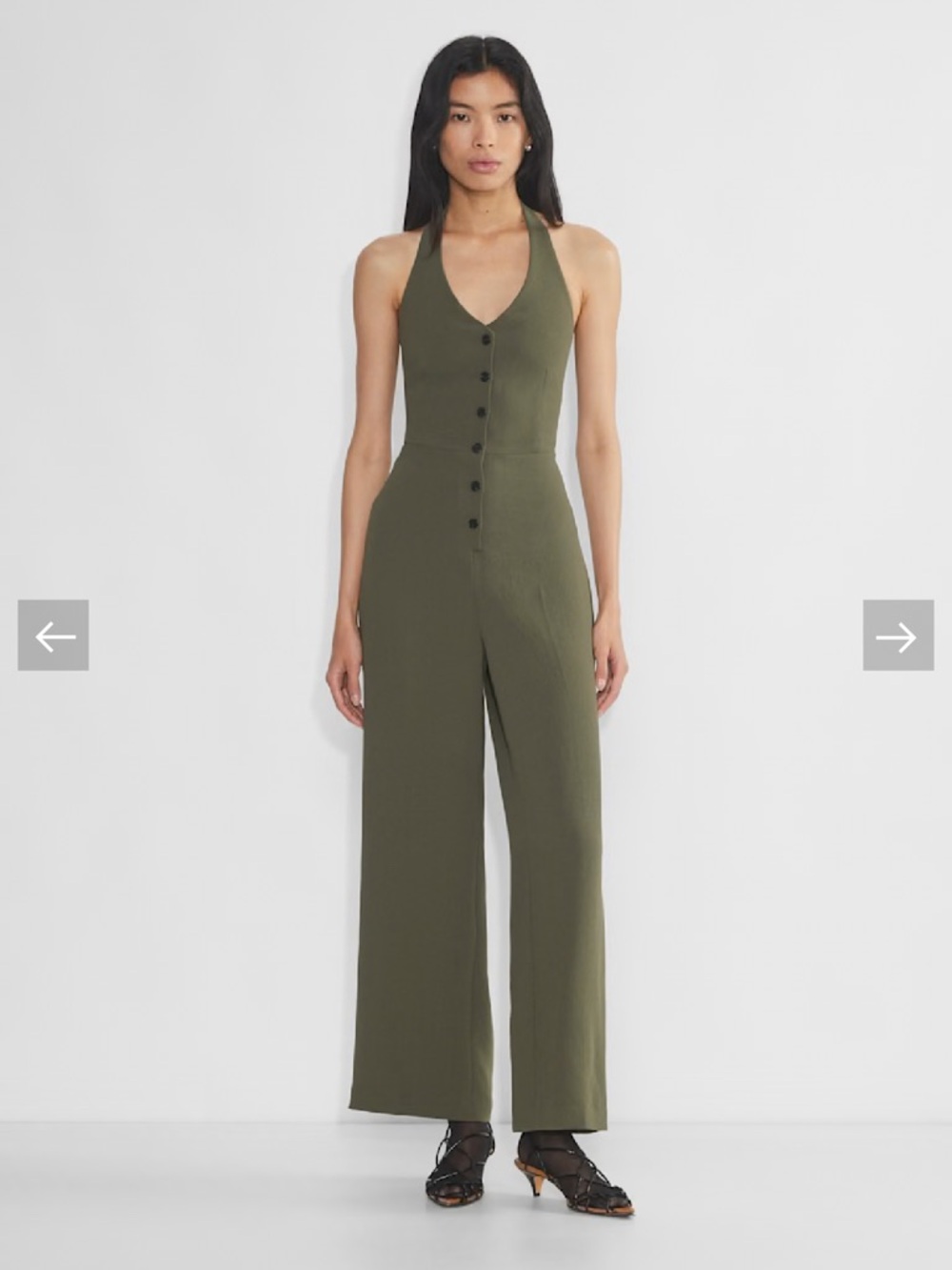 Aritzia Olive Halter Wide-Leg Button Jumpsuit